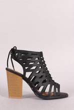 Load image into Gallery viewer, Qupid Lattice Weave Open Toe Chunky Heel Booties