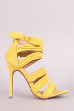 Load image into Gallery viewer, Liliana Bow Accent Strappy Ruched Stiletto Heel