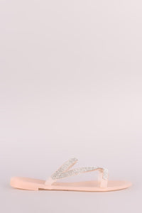 Liliana Strappy Rhinestone Accent Jelly Flat Sandal