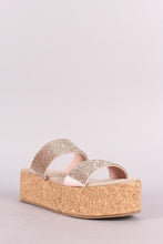 Load image into Gallery viewer, Qupid Double Rhinestone Straps Open Toe Cork Flatform Sandal